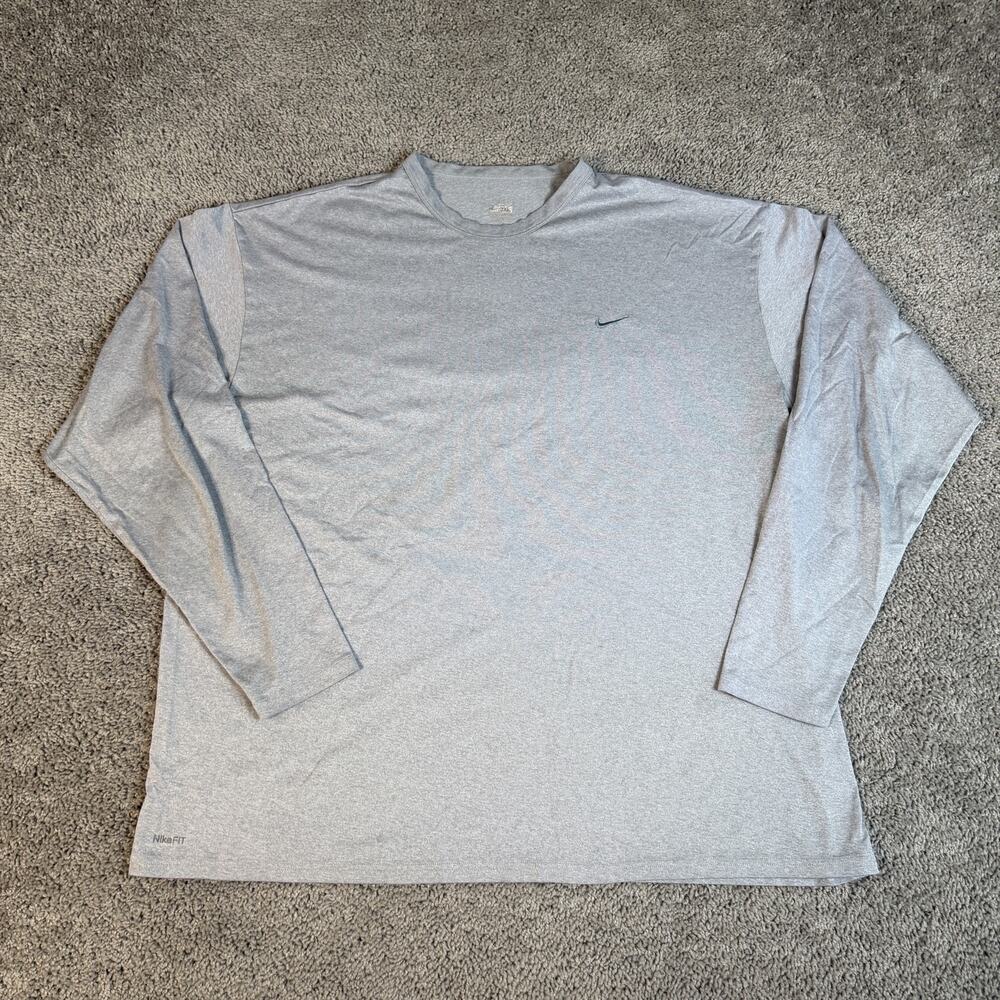 Nike Shirt Mens 3XL Gray Dri-FIT Long Sleeve Crew Neck Polyester Tagless NikeFIT